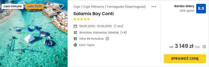 oferta hotelu Salamis Bay Conti na Cyprze ceny