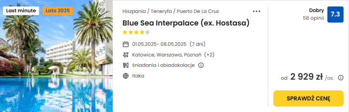 oferta hotelu Blue Sea Interpalace na Teneryfie ceny
