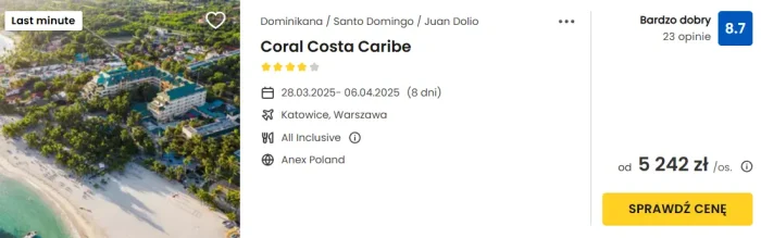 oferta hotelu Coral Costa Caribe w Dominikanie ceny