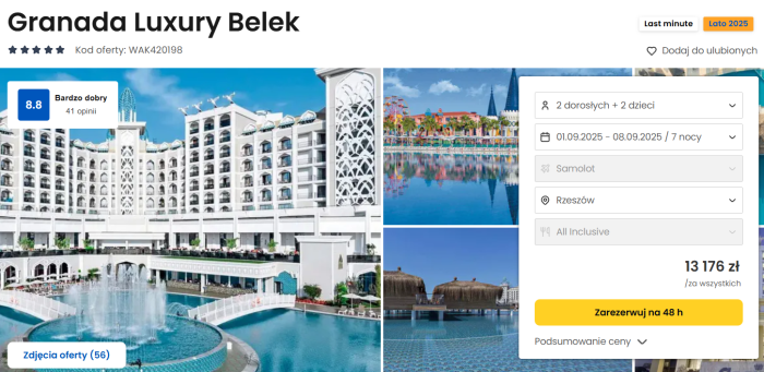oferta hotelu Granada Luxury Belek w Turcji ceny