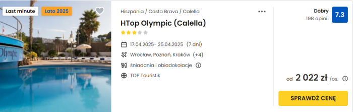 oferta hotelu HTop Olympic na Costa Brava ceny