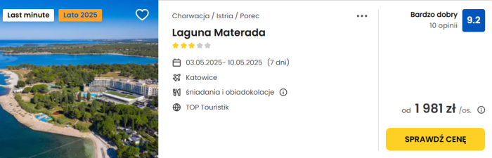 oferta hotelu Laguna Materada w Chorwacji ceny