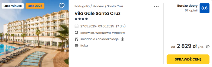 oferta hotelu Vila Gale Santa Cruz na Maderze ceny