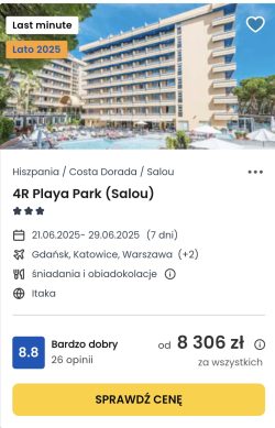 oferta hotelu 4R Playa Park na Costa Dorada ceny