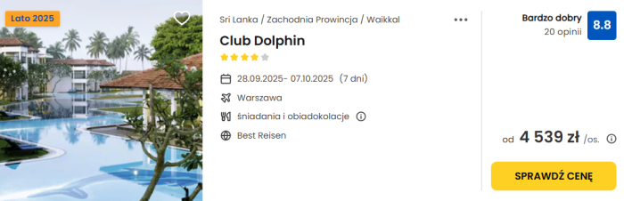 oferta hotelu Club Dolphin na Sri Lance ceny