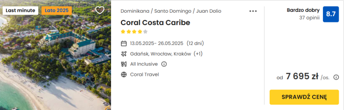 oferta hotelu Coral Costa Caribe w Dominikanie ceny