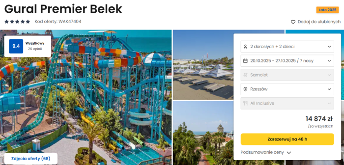 oferta hotelu Gural Premier Belek w Turcji ceny