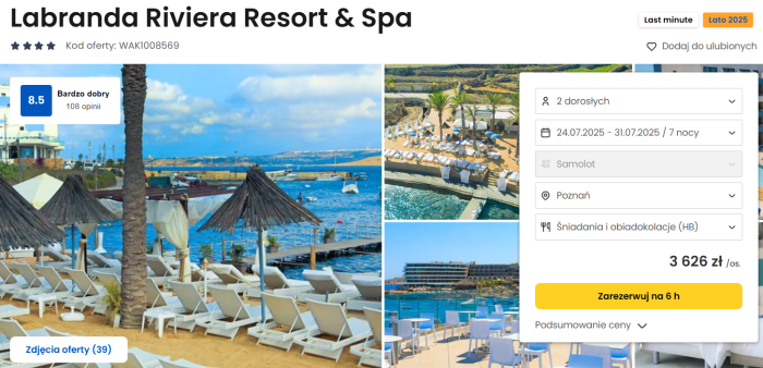 oferta hotelu Labranda Riviera Resort&Spa na Malcie ceny
