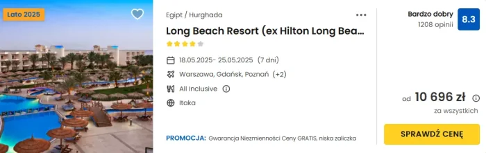 oferta hotelu Long Beach Resort w Hurghadzie ceny