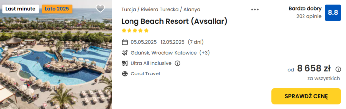 oferta hotelu Long Beach w Turcji ceny