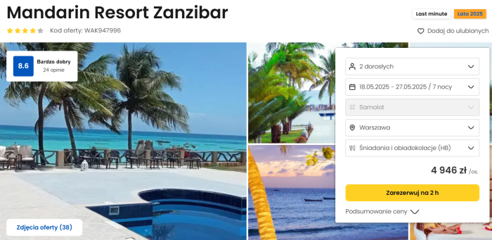 oferta hotelu Mandarin Resort Zanzibar ceny