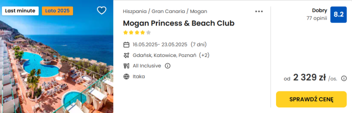 oferta hotelu Mogan Princess&Beach Club ceny