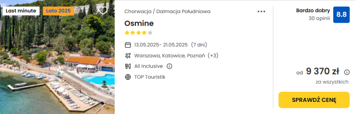 oferta hotelu Osmine w Chorwacji ceny