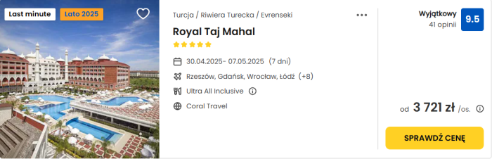 oferta hotelu Royal Taj Mahal w Turcji ceny