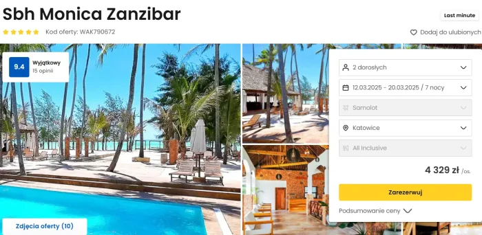 oferta hotelu Sbh Monica Zanzibar