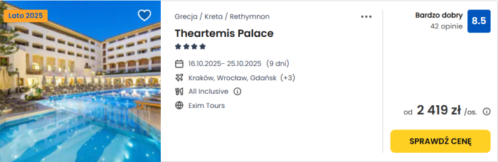 oferta hotelu Theartemis Palace na Krecie ceny