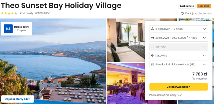 oferta hotelu Theo Sunset Bay Holiday Village na Cyprze ceny