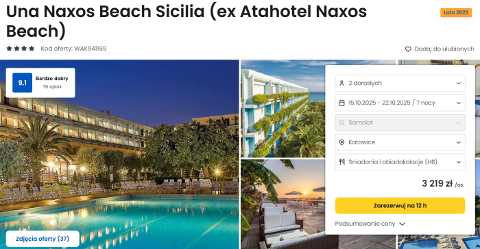 oferta hotelu Una Naxos Beach Sicilia we Włoszech ceny