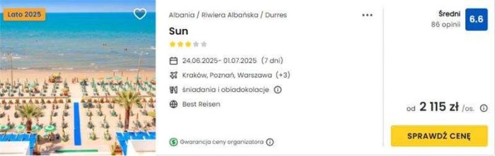 oferta hotelu Sun w Albanii ceny