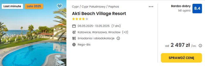 oferta hotelu Akti Beach Village Resort na Cyprze ceny