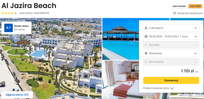 oferta hotelu Al Jazira Beach w Tunezji ceny