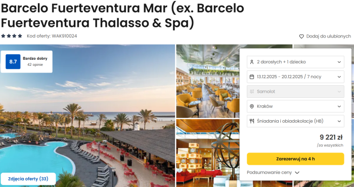 oferta hotelu Barcelo Fuerteventura Mar w Hiszpanii ceny