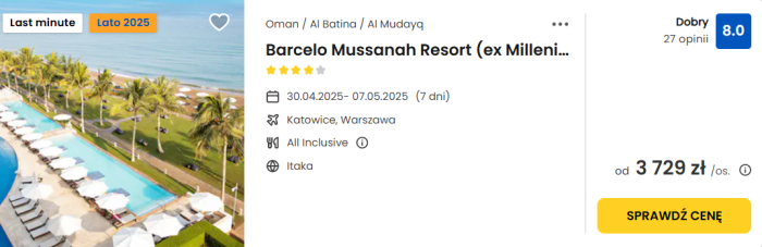 oferta hotelu Barcelo Mussanah Resort w Omanie