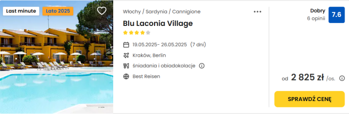 oferta hotelu Blu Laconia Village na Sardynii ceny