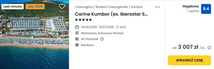 oferta hotelu Carine Kumbor w Czarnogórze ceny