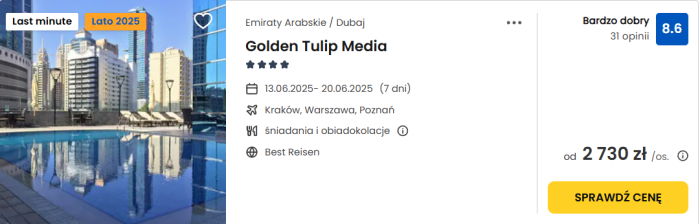 oferta hotelu Golden Tulip Media w Dubaju ceny