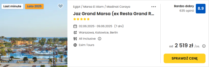 oferta hotelu Jaz Grand Marsa w Egipcie ceny