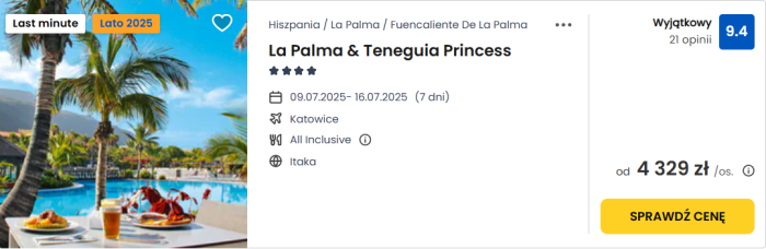 oferta hotelu La Palma &Teneguia Princess w Hiszpanii ceny