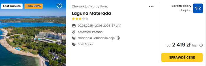 oferta hotelu Laguna Materada w Chorwacji ceny