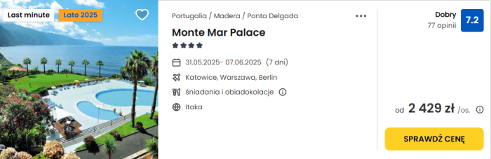 oferta hotelu Monte Mar Palace na Maderze ceny