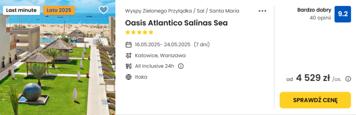 oferta hotelu Oasis Atlantico Salinas sea na wyspach zielonego przyjądka ceny