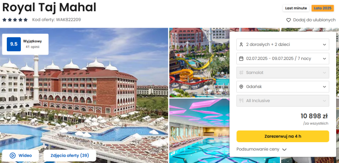 oferta hotelu Royal Taj Mahal w Turcji ceny