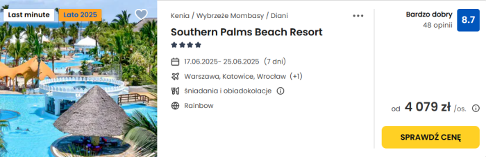 oferta hotelu Southern Palms Beach Resort w Kenii ceny
