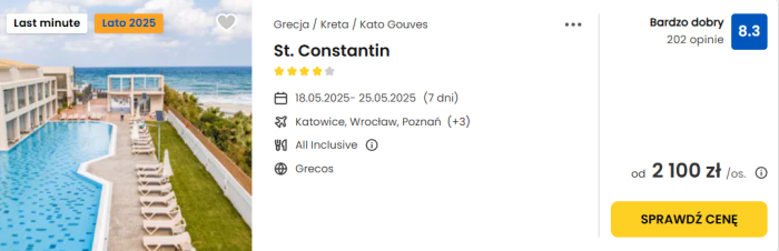 oferta hotelu St. Constantin w Grecji ceny