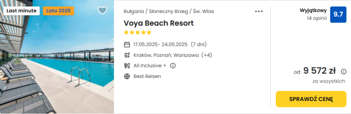 oferta hotelu Voya Beach Resort w Bułgarii ceny