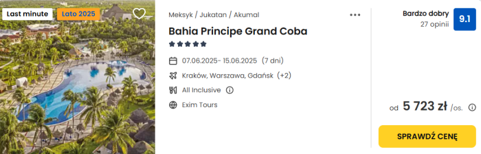 Oferta hotelu Bahia Principe Grand Coba w Meksyku ceny