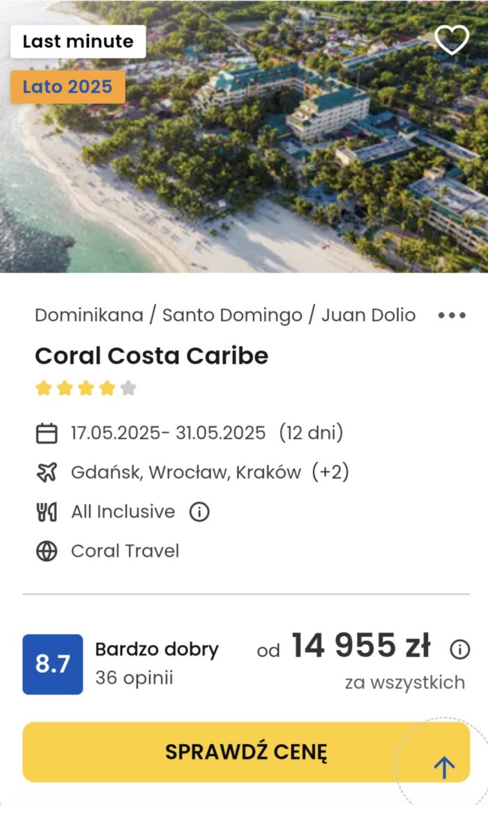 oferta hotelu Coral Costa Caribe w Dominikanie ceny