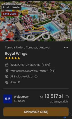 oferta hotelu royal wings w turcji ceny