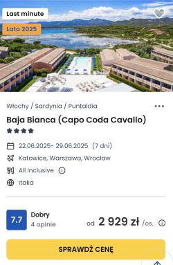 oferta hotelu Baja Bianca w Sardynii ceny