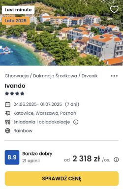 oferta hotelu Ivando w Chorwacji ceny