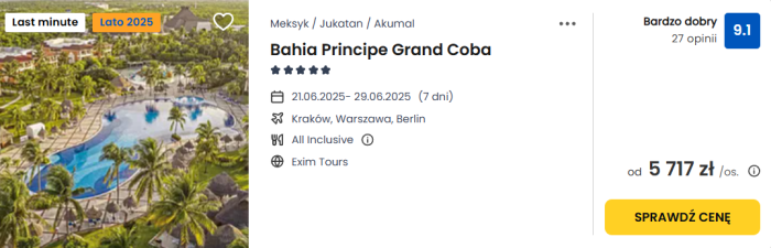 oferta hotelu Bahia Principe Grand Coba w Meksyku ceny