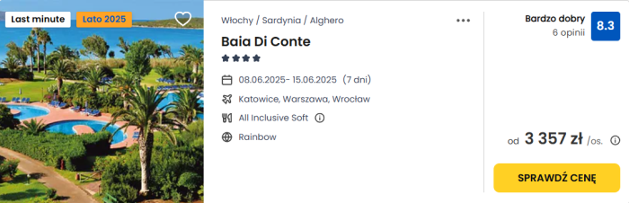 oferta hotelu Baia Di Conte na Sardynii ceny