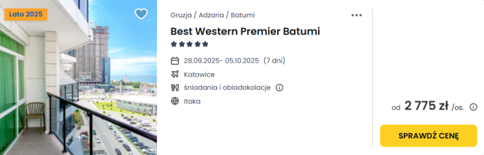 oferta hotelu Best Western Premier Batumi w Gruzji ceny