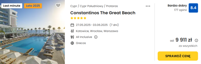oferta hotelu Constantinos The Great Beach na Cyprze ceny