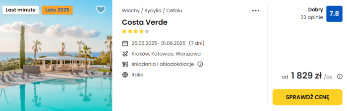 oferta hotelu Costa Verde na Sycylii ceny