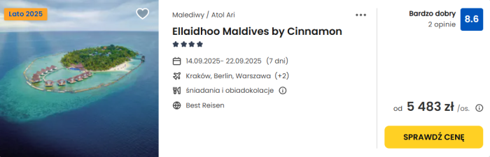 oferta hotelu Ellaidhoo Maldives by Cinnamon na Malediwach ceny